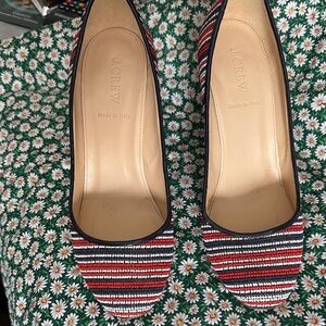 J. Crew Red and Black Striped Heels